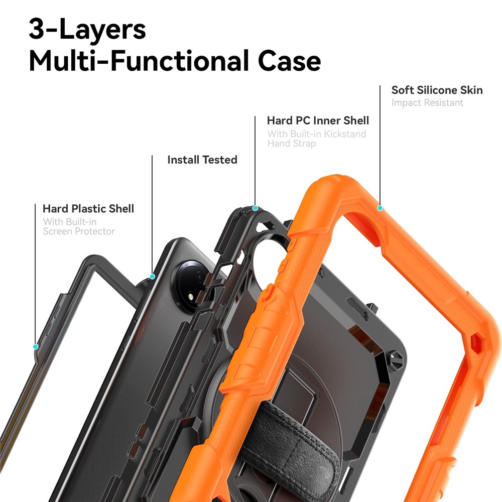 Strap odolný kryt s držiakom na ruku a ramenným popruhom na Xiaomi Redmi Pad SE 8.7 - oranžový