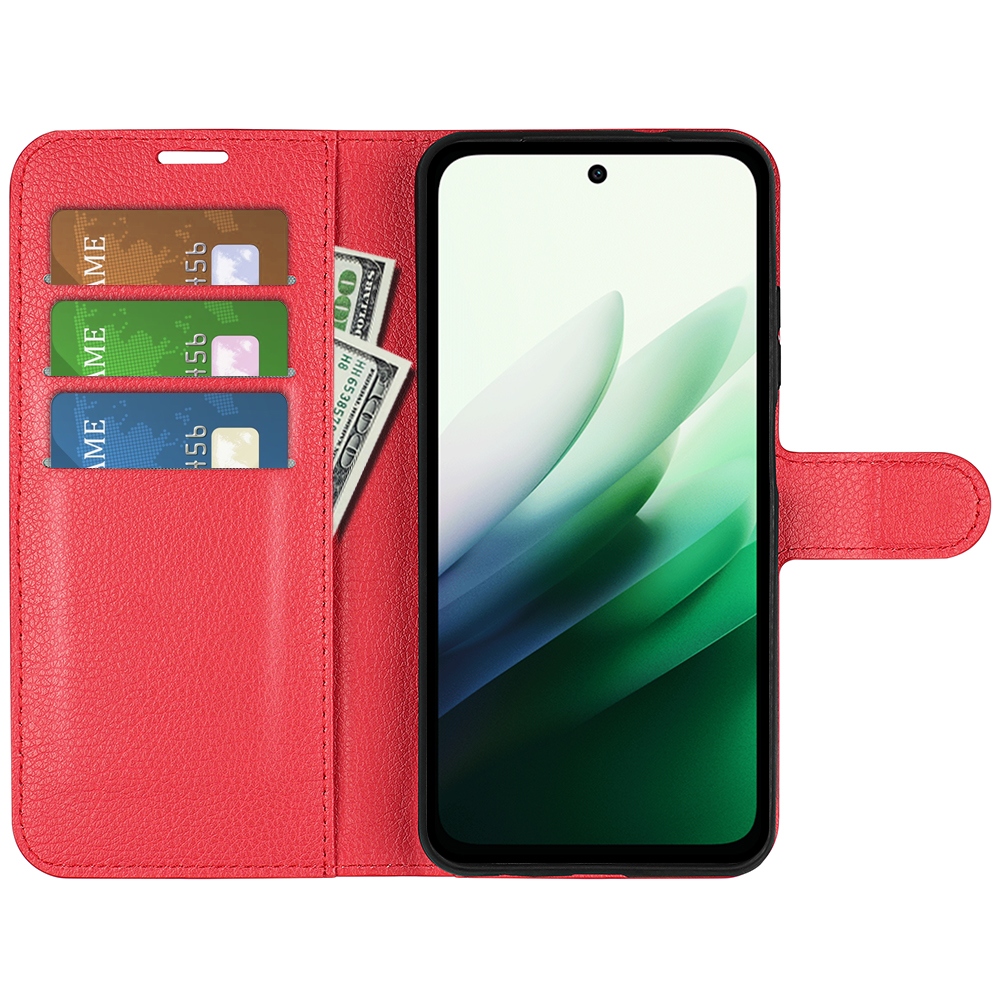 Litchi knižkové púzdro na Xiaomi Redmi 15 4G/5G (171mm) - červené