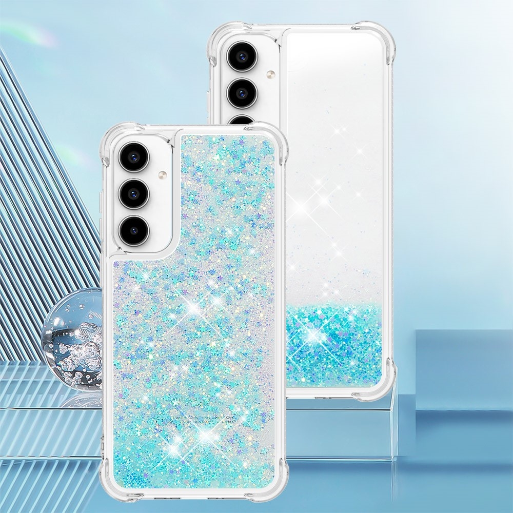 Glitter presýpacie gélový obal na mobil Samsung Galaxy A36 5G - modrý/hviezdičky