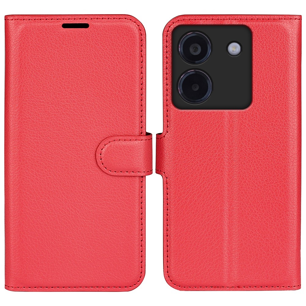 Litchi knižkové puzdro na Xiaomi Poco M7 Pro 5G - červené