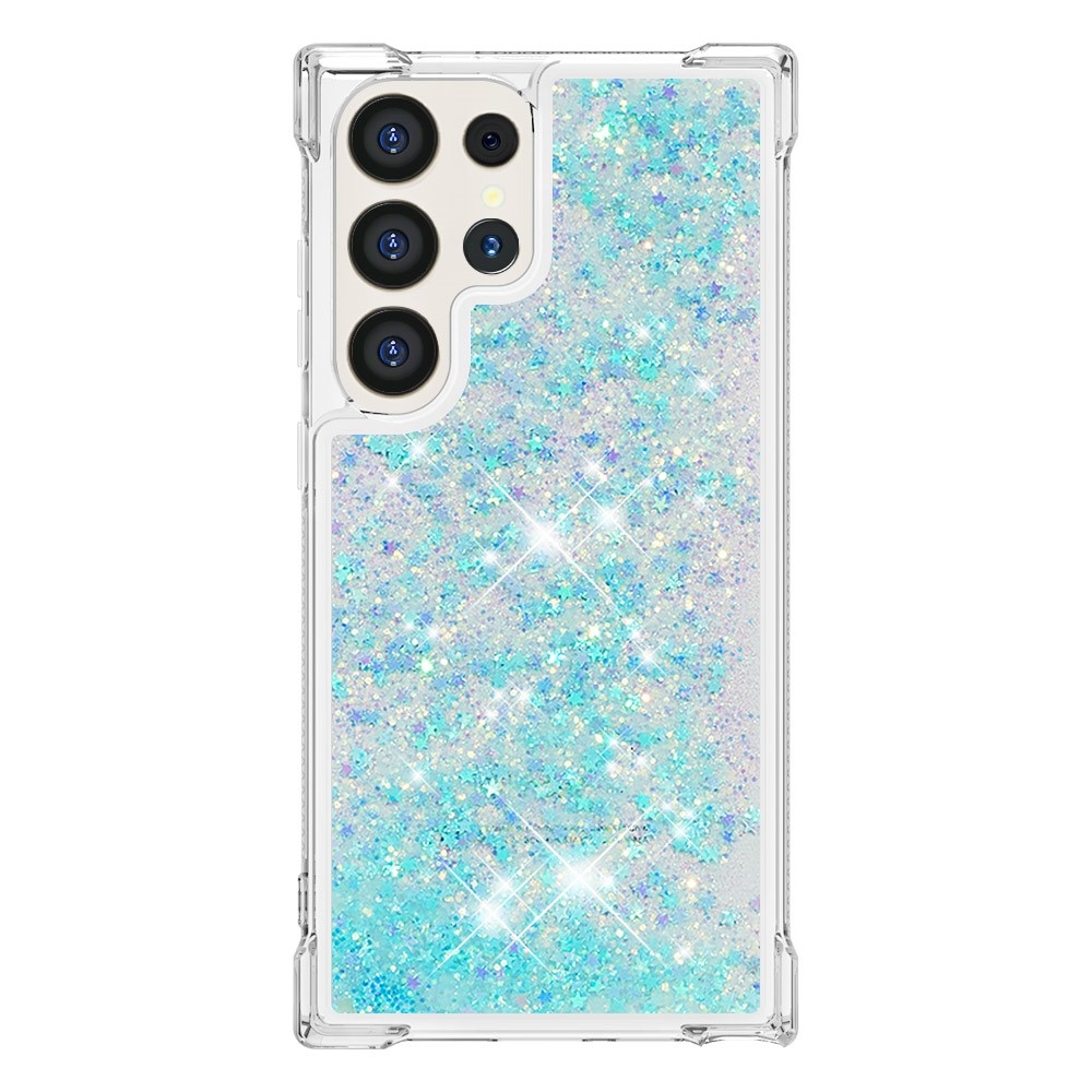 Glitter presýpacie gélový obal na Samsung Galaxy S24 Ultra - modrý/hviezdičky