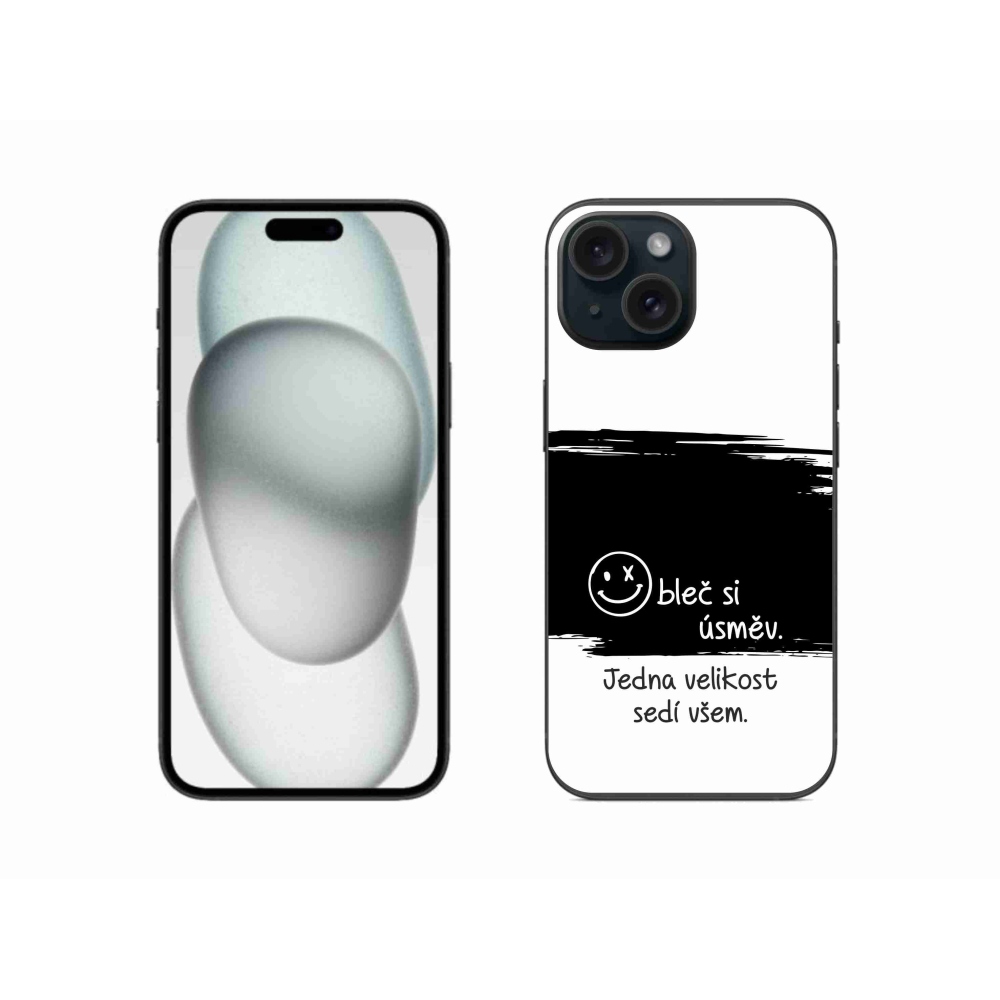 Gélový kryt mmCase na iPhone 15 - vtipný text 8 čiernobiele pozadie