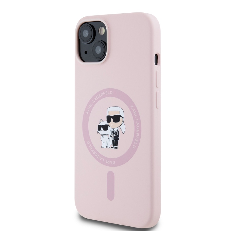 Karl Lagerfeld Liquid Silicone Karl and Choupette Magsafe Zadný Kryt pre iPhone 14 Pink