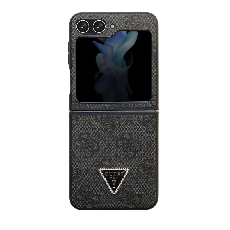 Guess 4G PU Leather Triangle Zadný Kryt pre Samsung Galaxy Z Flip 5 Black