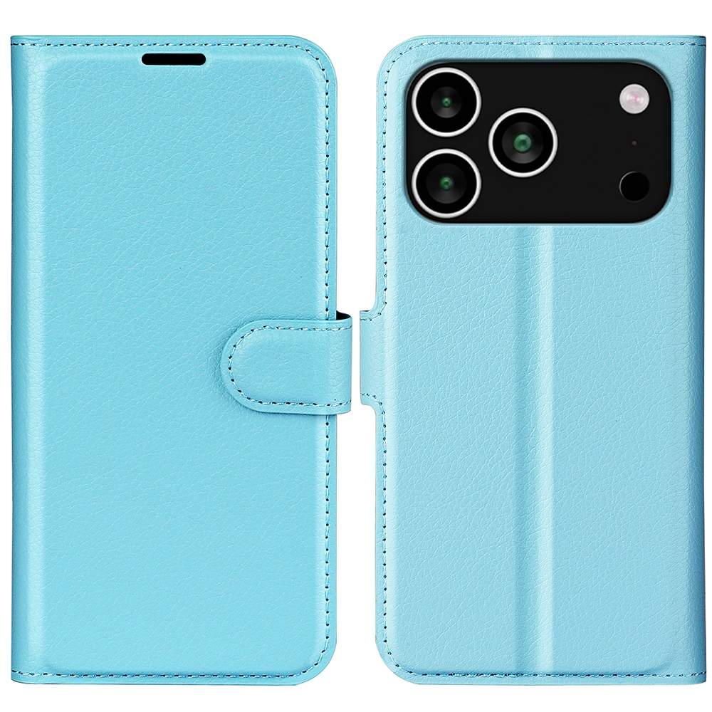 Litchi knižkové púzdro na iPhone 17 Pro - modrý