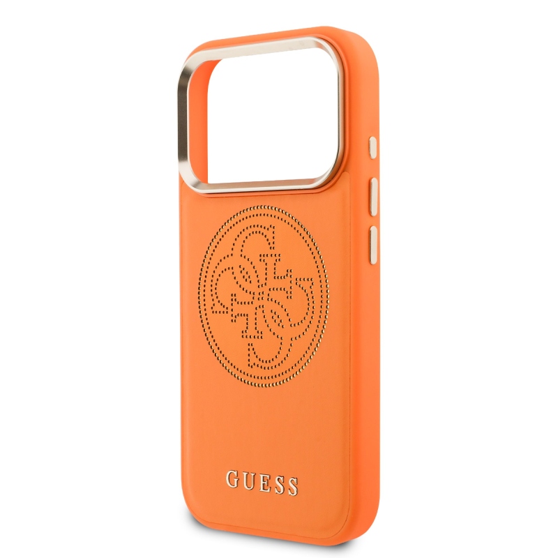 Guess PU perforovaný zadný kryt 4G pre iPhone 17 Pro Orange