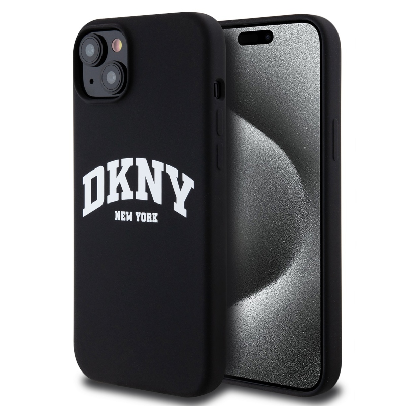 DKNY Liquid Silicone Arch Logo MagSafe Zadný Kryt pre iPhone 15 Plus Black