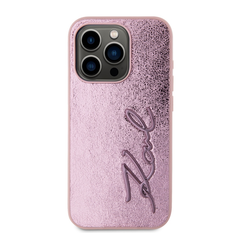 Karl Lagerfeld Wrinkled PU Signature Logo Zadný Kryt pre iPhone 15 Pro Max Pink