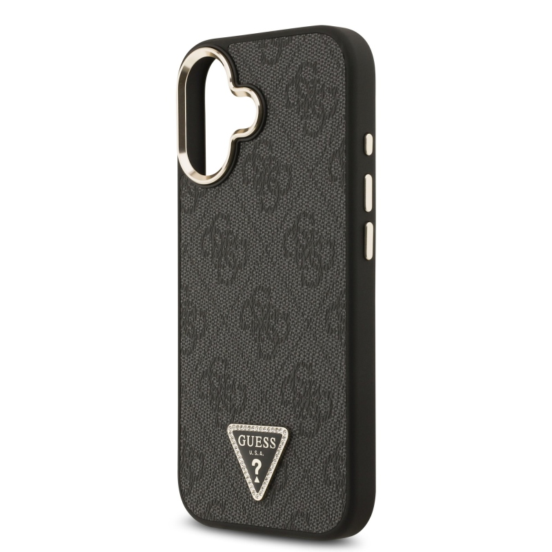 Guess PU kožený zadný kryt 4G Triangle Logo Gold Frame MagSafe pre iPhone 17 Black
