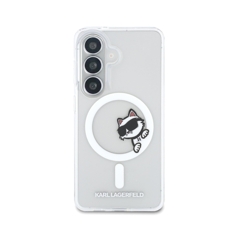 Karl Lagerfeld IML Choupette Peekaboo Logo Magnetický zadný kryt pre Samsung Galaxy S26 Transparent