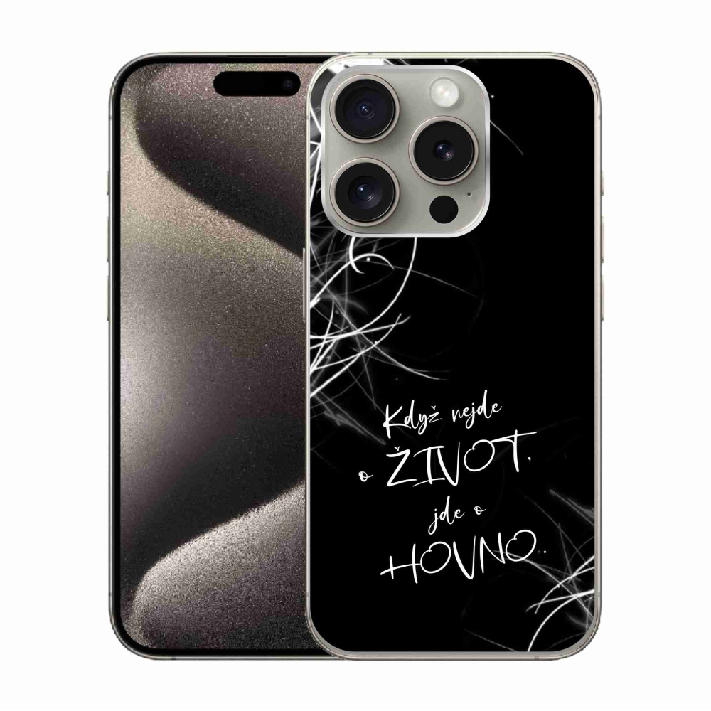 Gélový kryt mmCase na iPhone 15 Pro - vtipný text 16 čierne pozadie