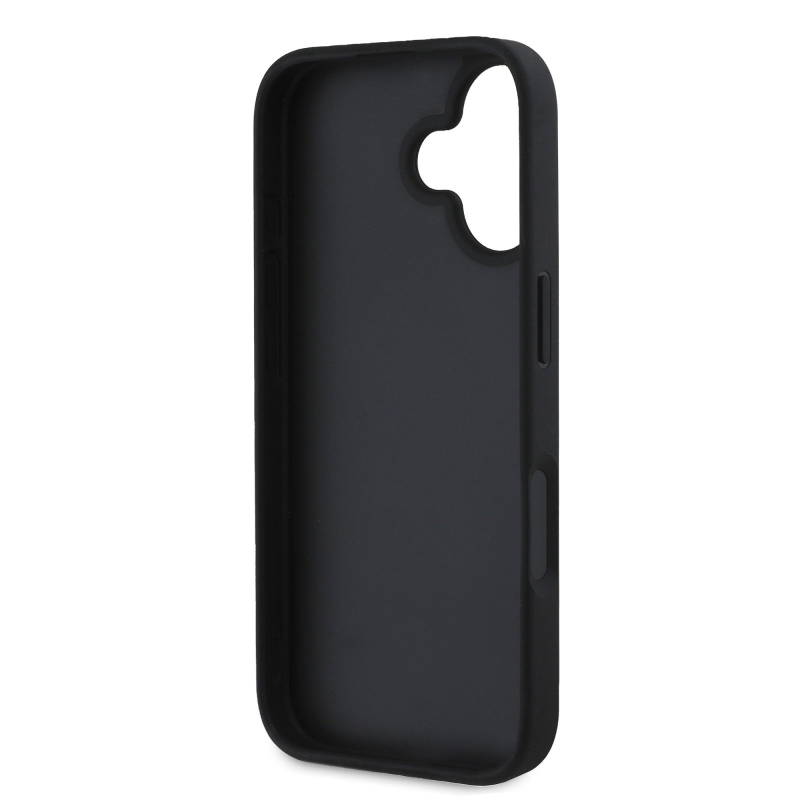 Guess PU zrnitý 4G kovový zadný kryt s logom pre iPhone 16 Black