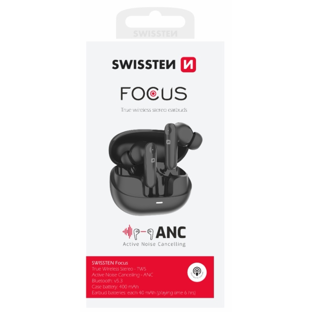 Swissten bluetooth slúchadlá ANC Focus - čierne
