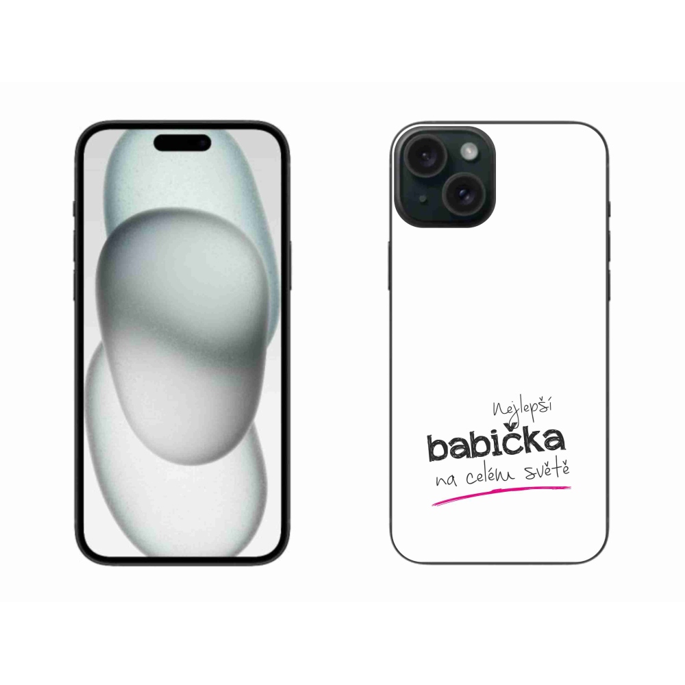 Gélový kryt mmCase na iPhone 15 Plus - najlepšia babička 4 biele pozadie