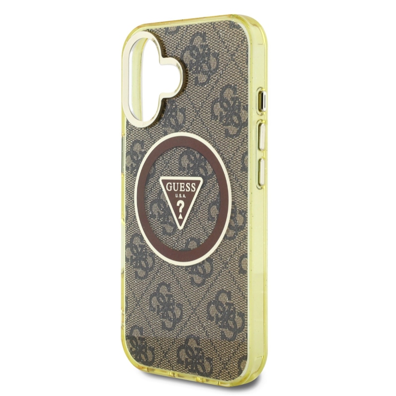 Guess IML 4G Glitter and Triangle Logo MagSafe zadný kryt pre iPhone 16 Brown