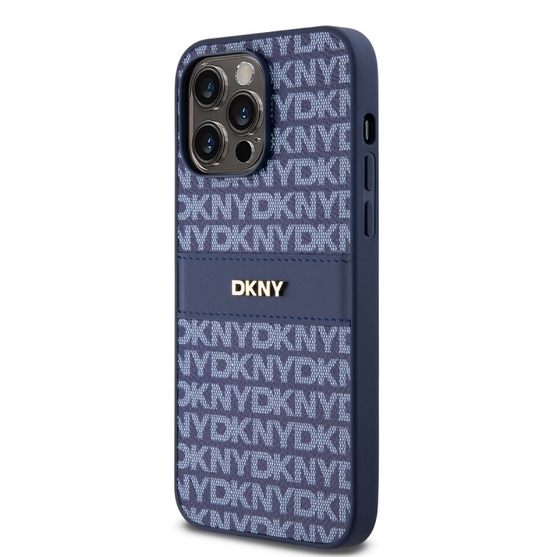 DKNY PU Leather Repeat Pattern Tonal Stripe Zadný Kryt pre iPhone 14 Pro Blue