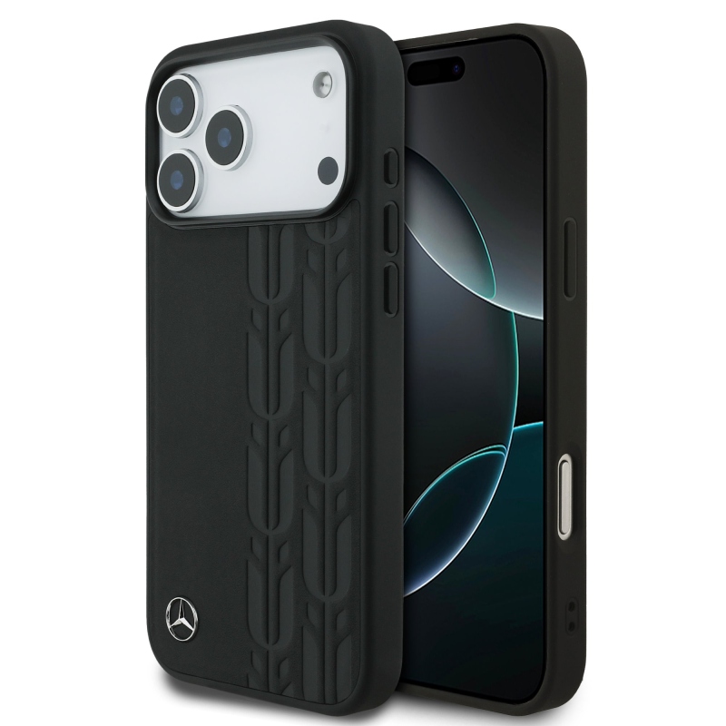 Mercedes Kožený zadný kryt Laurel Leaves MagSafe pre iPhone 17 Pro Max Black