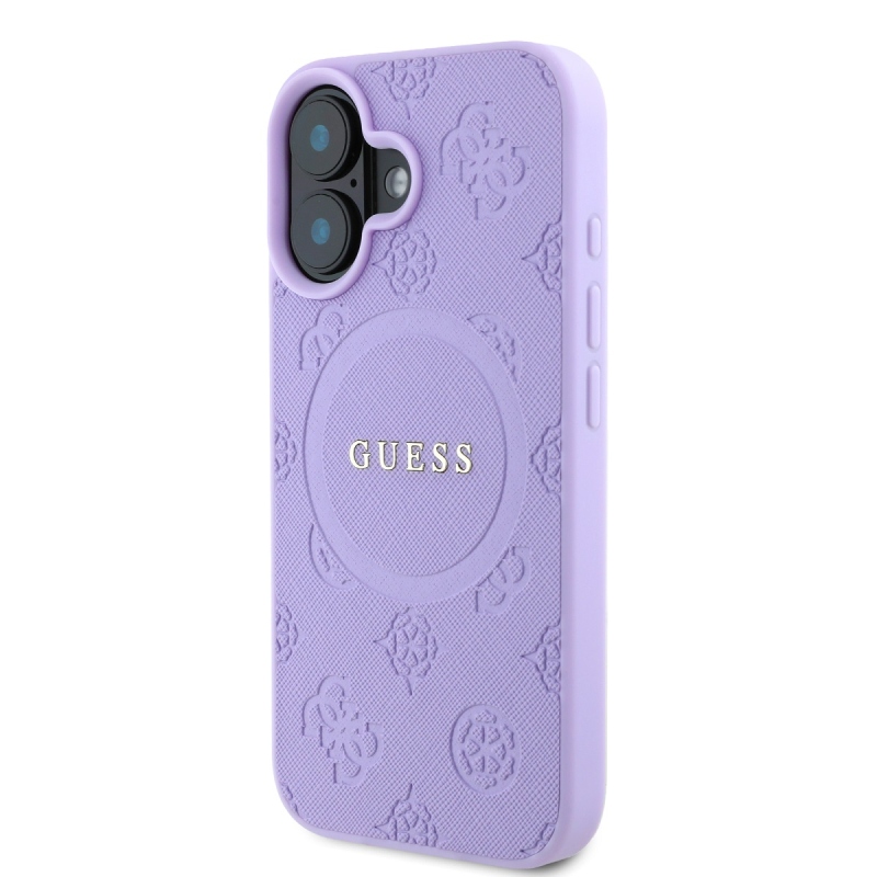 Guess Saffiano Peón Stamp MagSafe Zadný Kryt pre iPhone 16 Purple