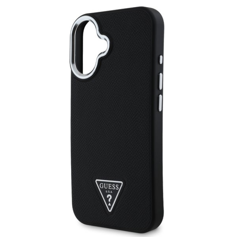 Guess PU Grained Triangle Logo Zadný Kryt pre iPhone 16 Black