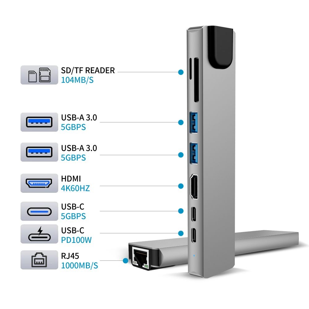 Tech-Protect HB09 USB-C adaptér 8v1 s HDMI, USB, RJ45 a čítačkou kariet