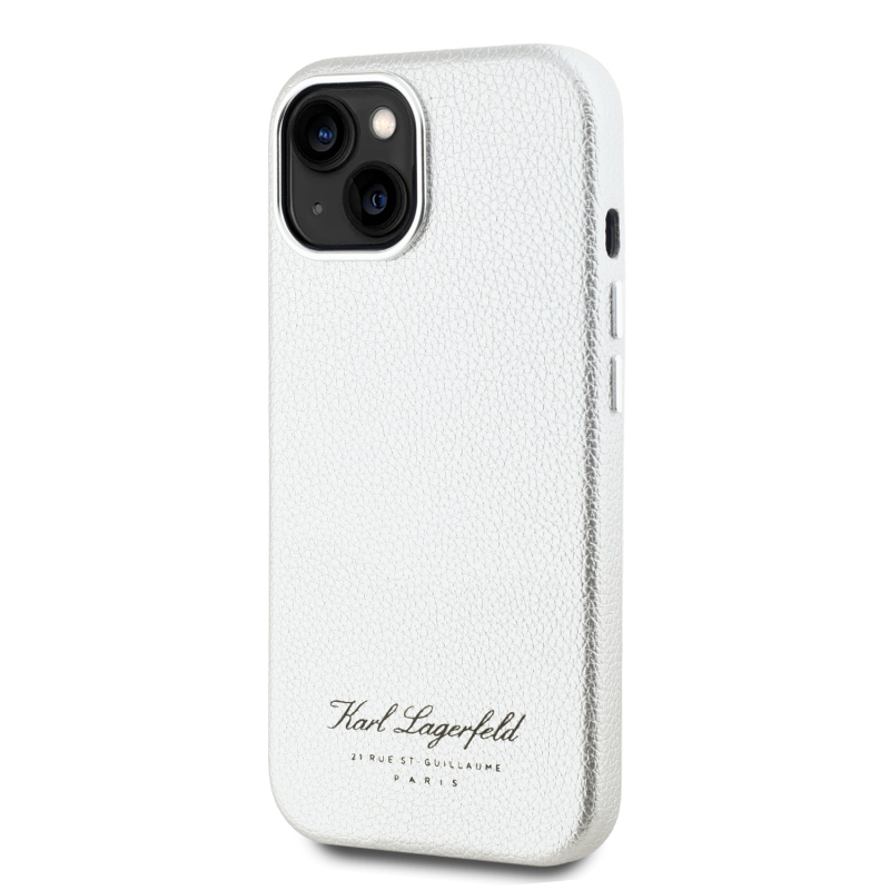 Karl Lagerfeld Grained PU Hotel RSG Zadný Kryt pre iPhone 15 Grey