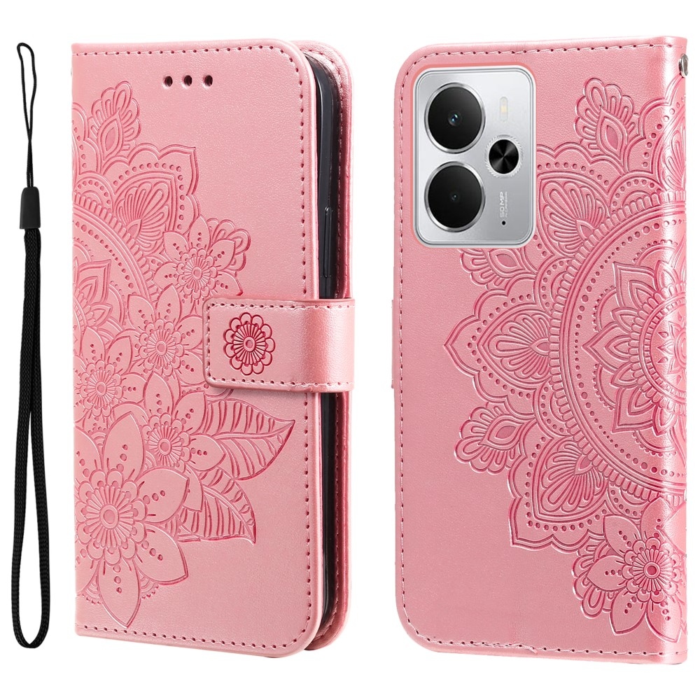 Floral knižkové púzdro na Realme 14 5G - ružové