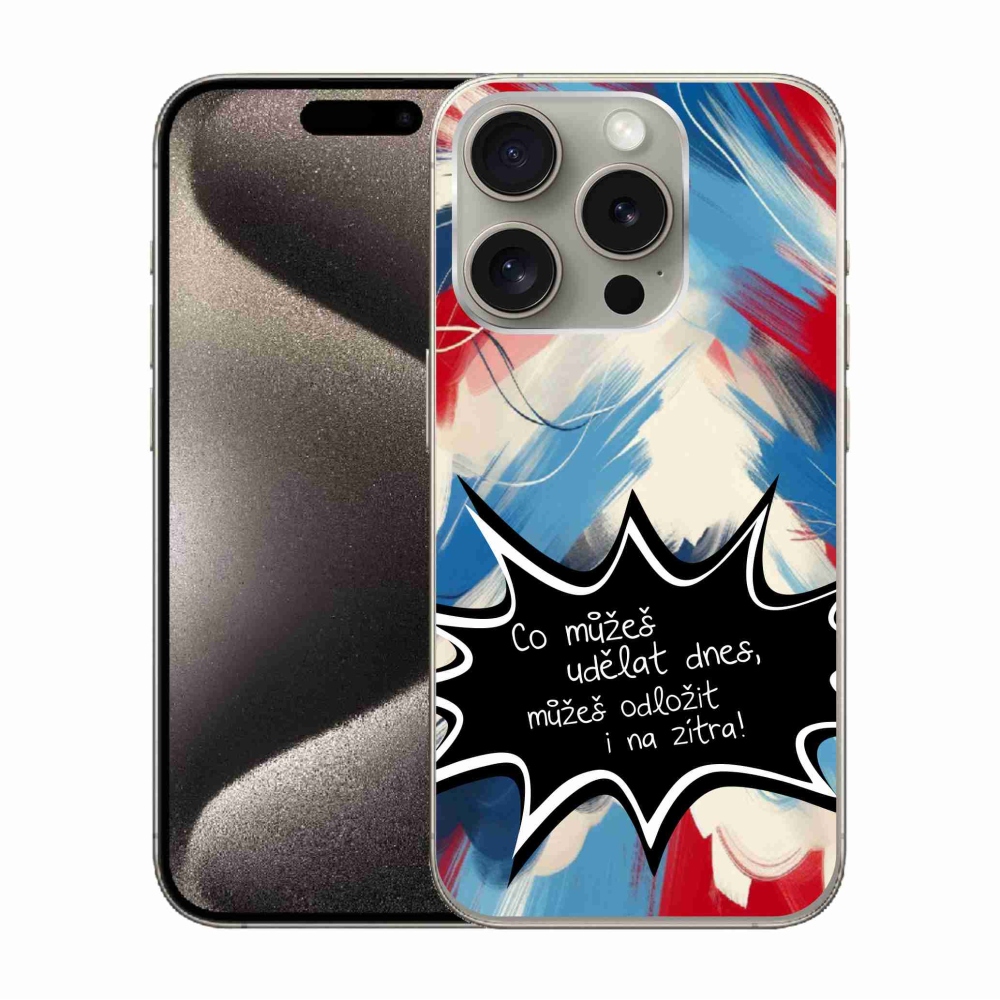 Gélový kryt mmCase na iPhone 15 Pro - vtipný text 9 čierne pozadie