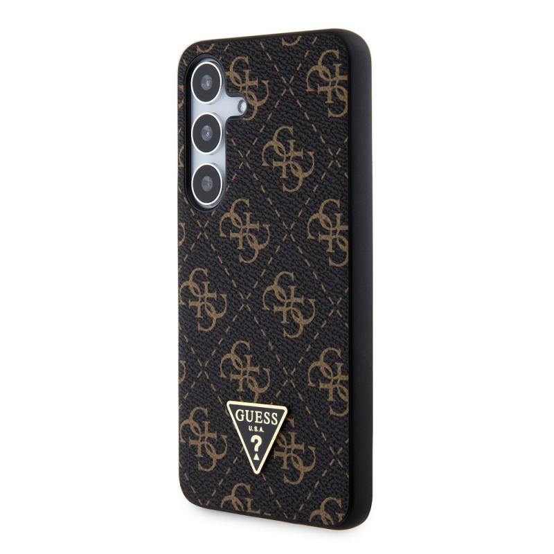 Guess PU Leather 4G Triangle Metal Logo Zadný Kryt pre Samsung Galaxy S24+ Black