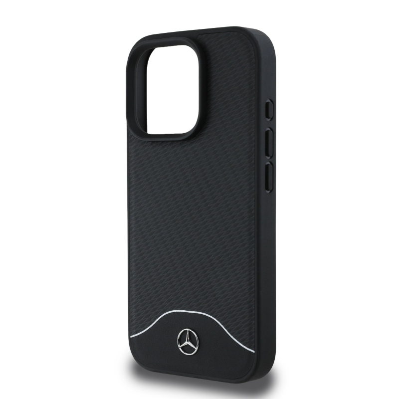Mercedes Wood Imitation and Smooth Leather MagSafe Zadný Kryt pre iPhone 16 Pro Black