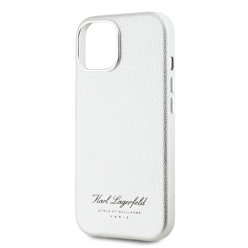 Karl Lagerfeld Grained PU Hotel RSG Zadný Kryt pre iPhone 15 Grey