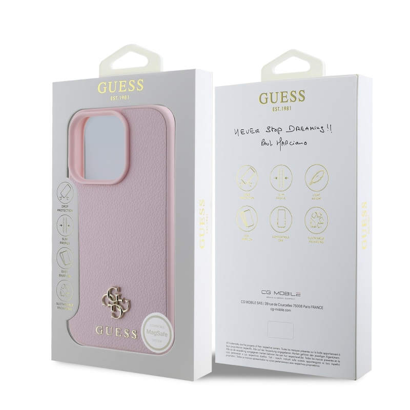 Guess PU Grained 4G Small Metal Logo MagSafe Zadný Kryt pre iPhone 16 Pro Pink