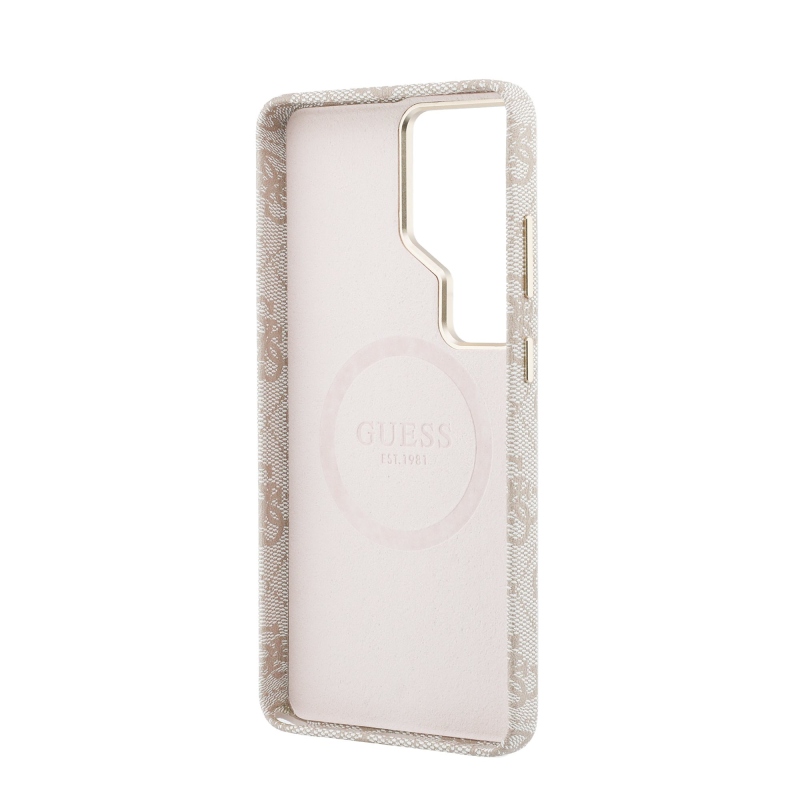 Guess PU 4G Script Metal Logo Magnetický zadný kryt pre Samsung Galaxy S26 Ultra Pink