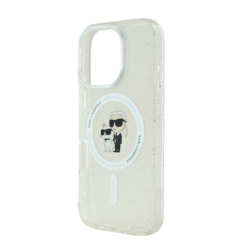 Karl Lagerfeld IML Glitter Karl and Choupette MagSafe Zadný Kryt pre iPhone 16 Pro Transparent