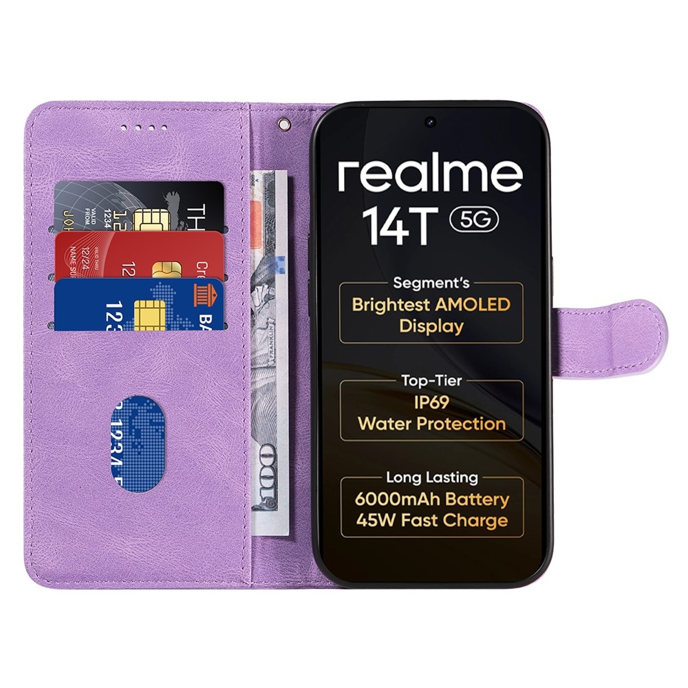 Curved knižkové puzdro na Realme 14 5G/14T 5G - fialové