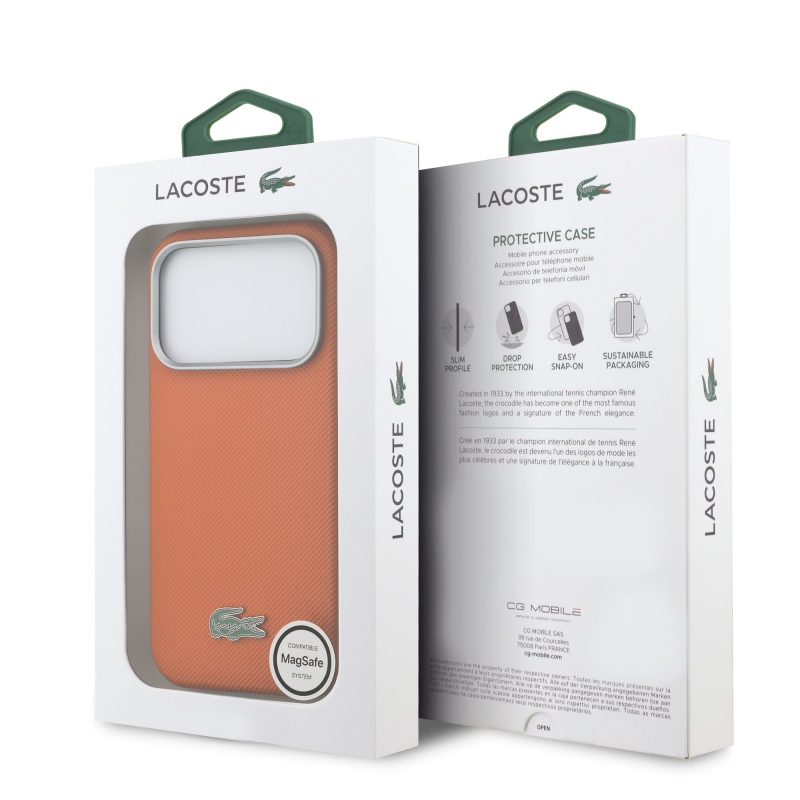 Lacoste PVC Petit Pique Semi Wrap MagSafe kryt pre iPhone 17 Pro Orange