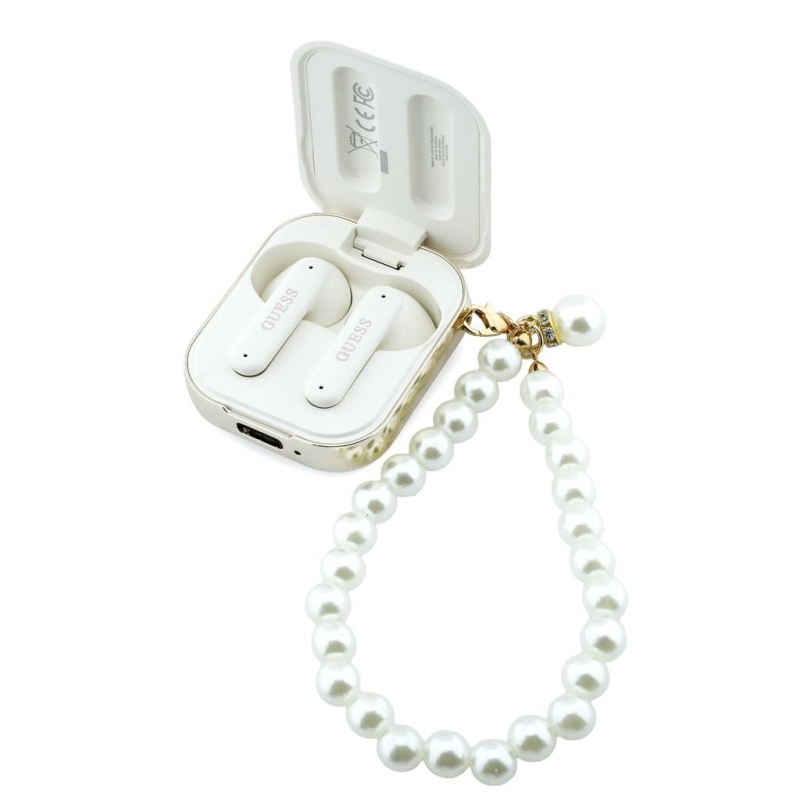 Bezdrôtové slúchadlá Guess Pearl Strap TWS, biele