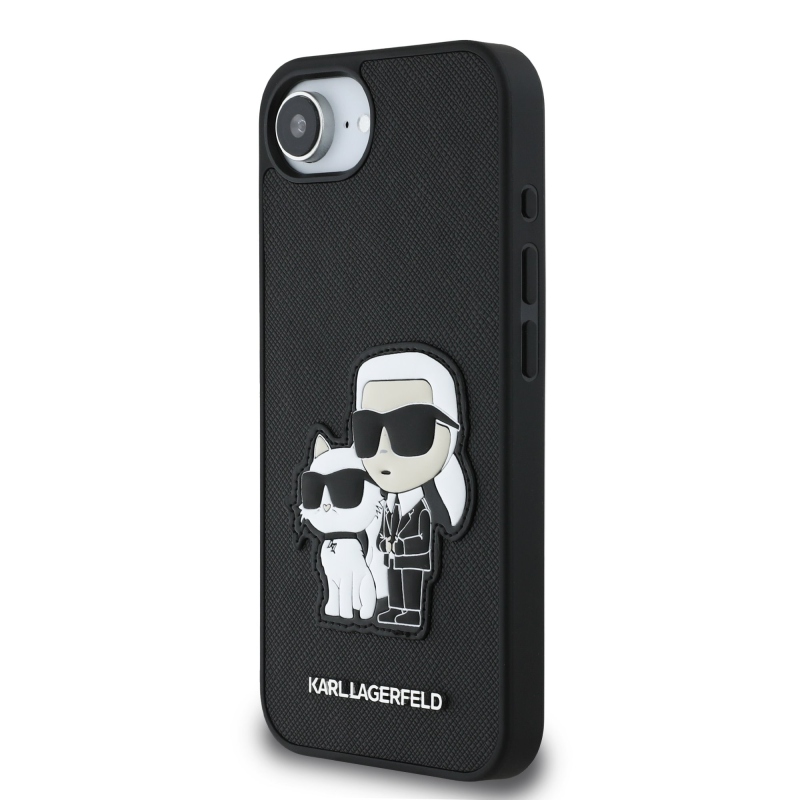 Karl Lagerfeld PU Saffiano Karl and Choupette Zadný Kryt pre iPhone 16e Black