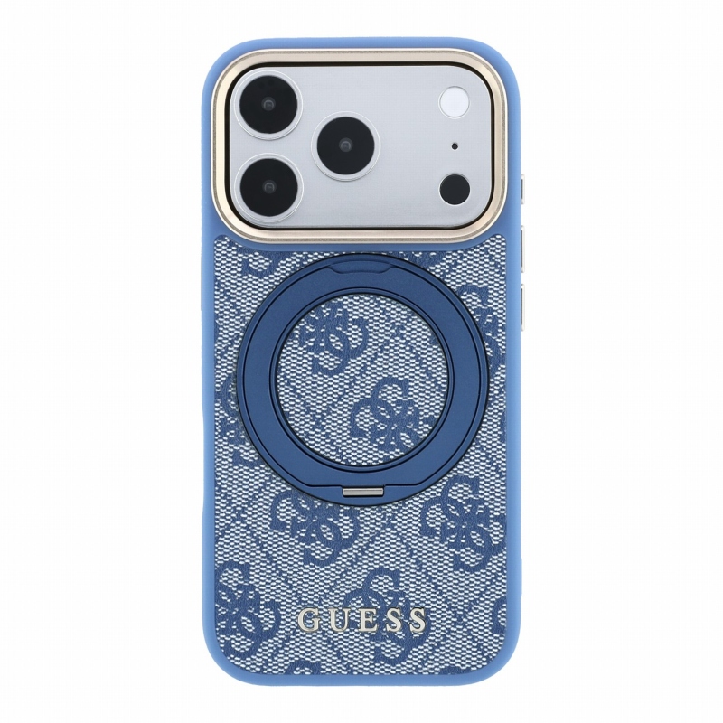 Guess PU 4G Ring Stand MagSafe zadný kryt pre iPhone 18 Pro Max, modrý