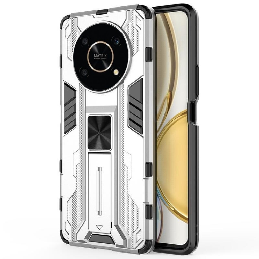 Shock odolný hybridný kryt s výklopným stojanom na mobil Honor Magic 4 Lite 5G - strieborný