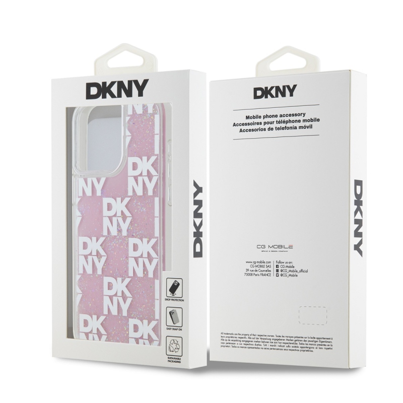 DKNY Liquid Glitter Checkered Pattern Zadný Kryt pre iPhone 15 Pro Max Pink