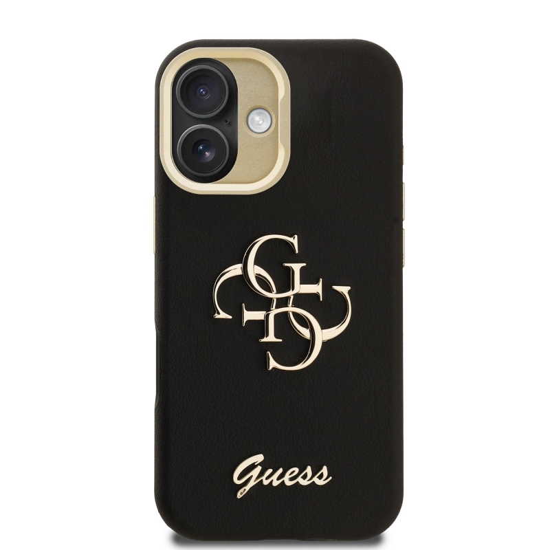 Guess PU Grained 4G Logo Stand Camera Frame Zadný Kryt pre iPhone 16 Black