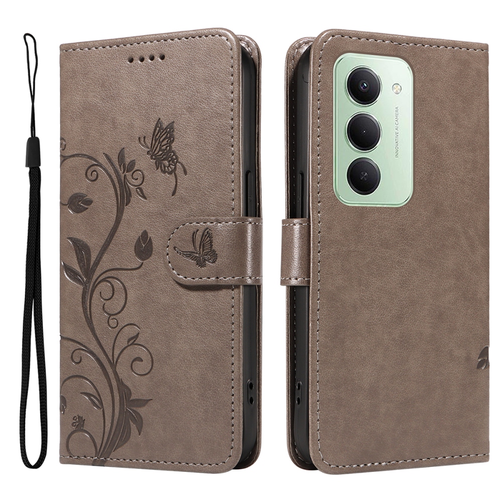 Flowery knižkové púzdro na Xiaomi Redmi 15 4G (171mm) - šedé
