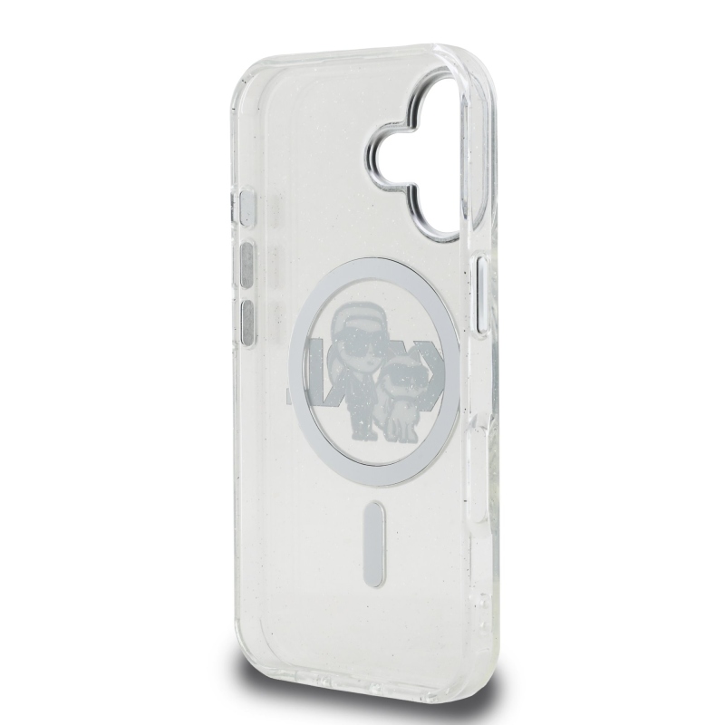 Karl Lagerfeld IML Glitter Karl and Choupette Sketch MagSafe Zadný Kryt pre iPhone 16 Transparent
