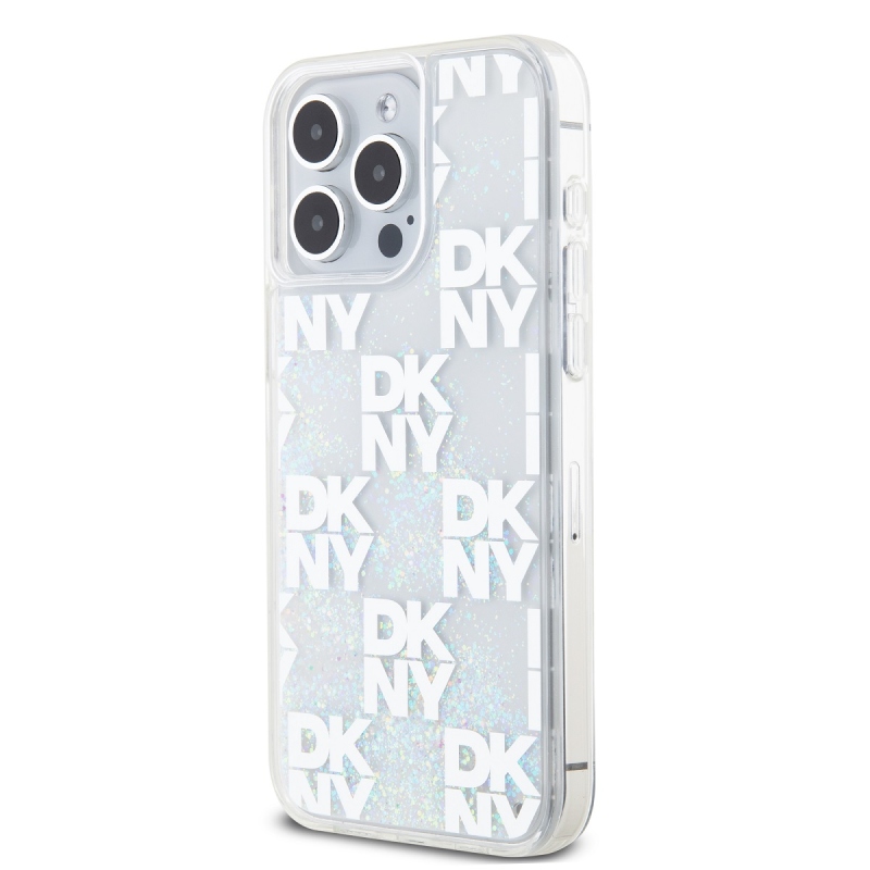 DKNY Liquid Glitter Checkered Pattern Zadný Kryt pre iPhone 15 Pro Max Transparent