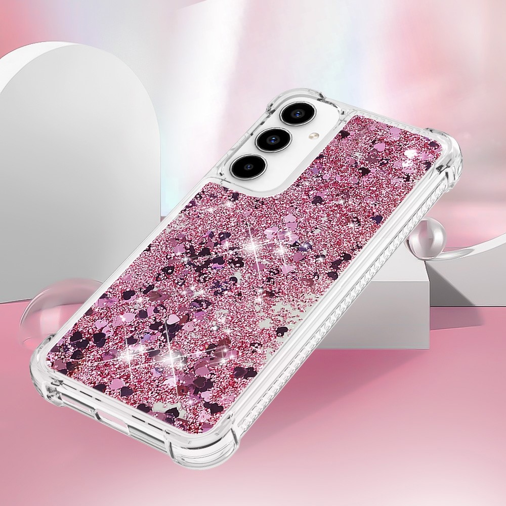 Glitter gélový presýpací obal na Samsung Galaxy A55 5G - ružovozlatý/srdiečka