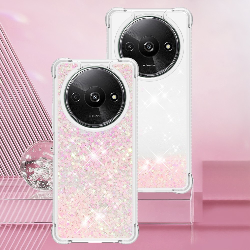 Glitter gélový presýpací obal na Xiaomi Redmi A3 - ružový/hviezdičky