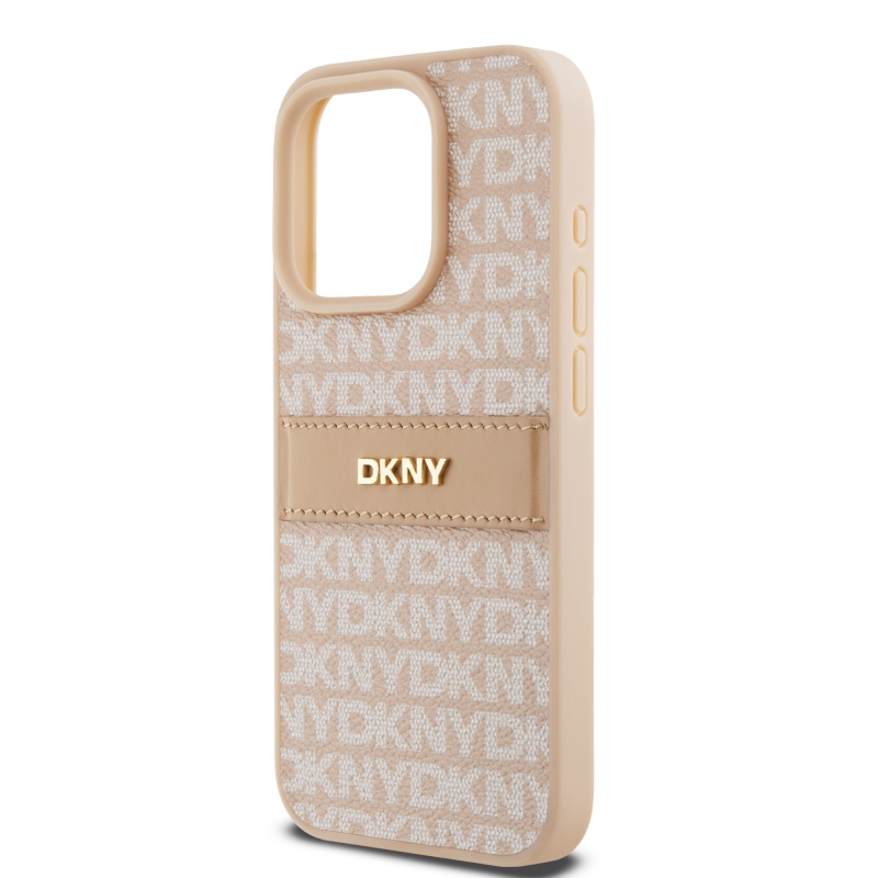 DKNY PU Leather Repeat Pattern Tonal Stripe Zadný Kryt pre iPhone 15 Pro Pink