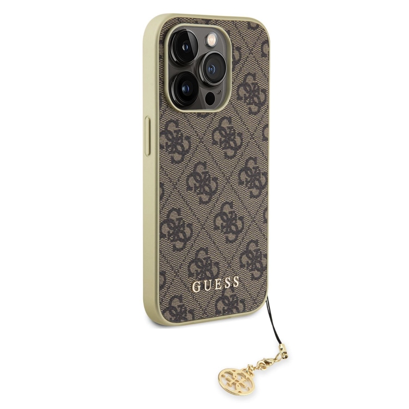 Guess 4G Charm Zadný Kryt pre iPhone 15 Pre Brown