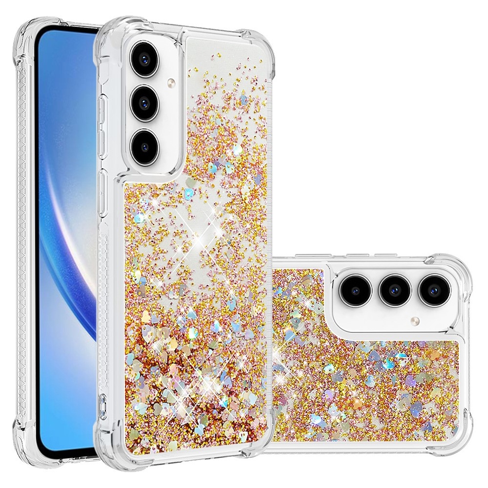 Glitter presýpací gélový obal na mobil Samsung Galaxy A36 5G - zlatý/srdiečka