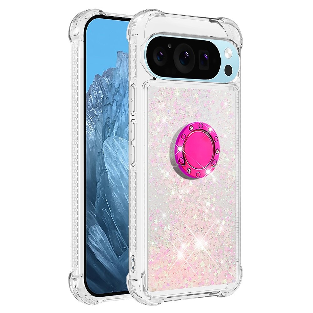 Glitt presýpací gélový obal s krúžkom na prst na Google Pixel 10 - ružový/hviezdičky